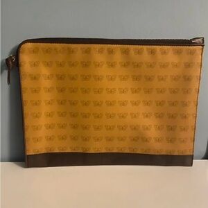 Vintage Bottega Veneta Khaki Canvas and Brown Leather Butterfly-Print Zip Pouch